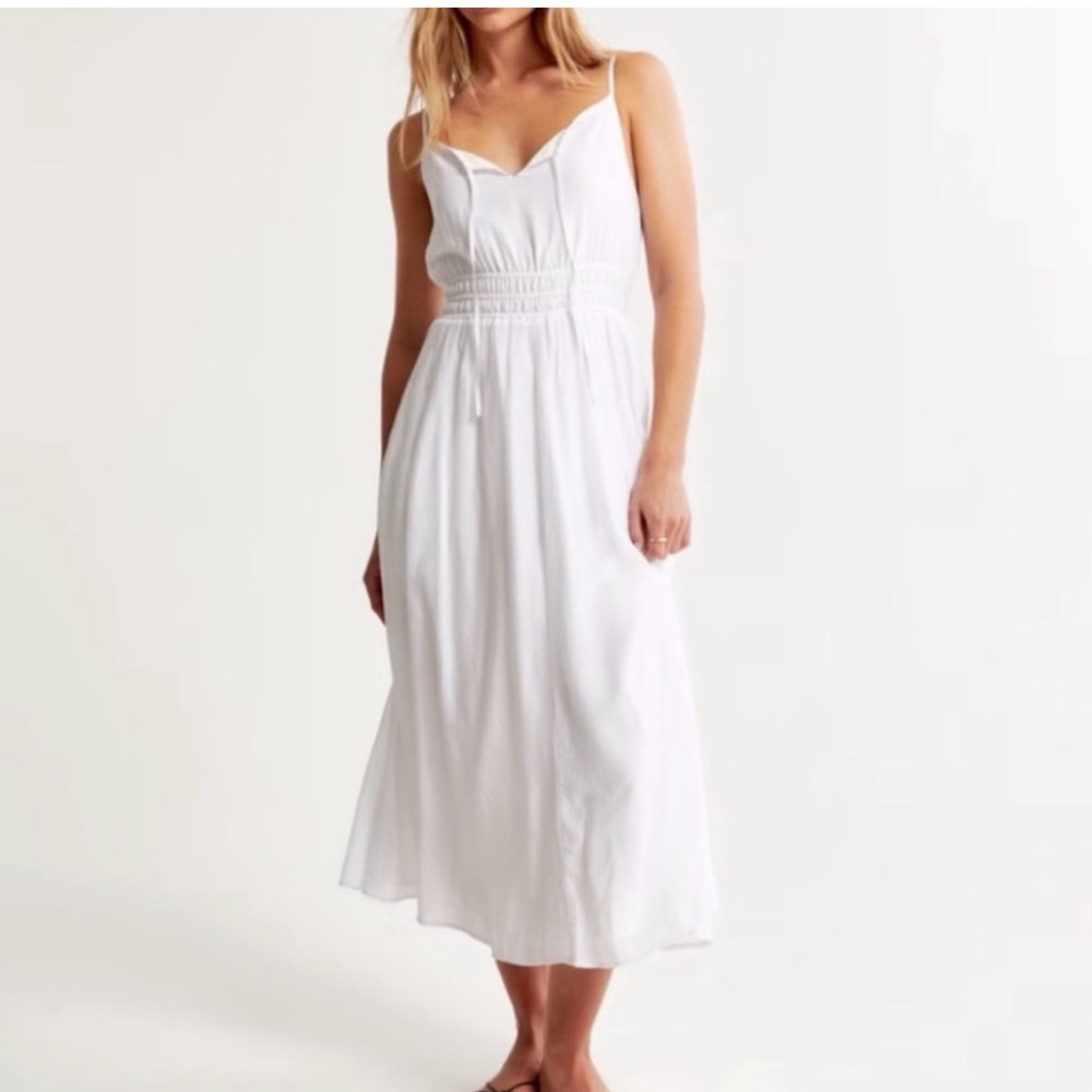 A&F Crinkle Textured Smocked Waist Midi Dress